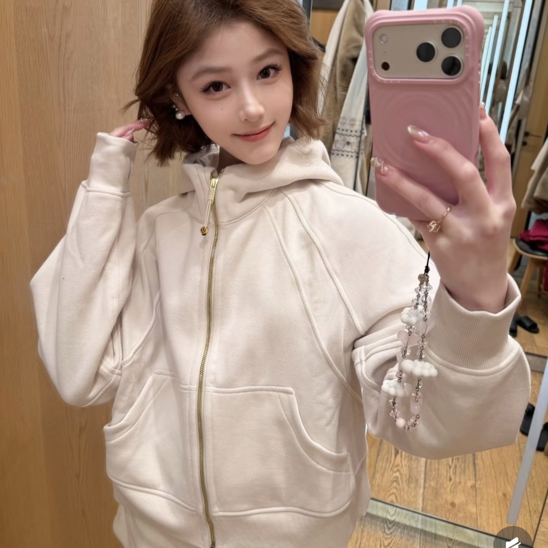 Cross-border LULU original Scuba hooded sweatshirt, full-zip loose top, fleece-lined, warm sports yoga jacket