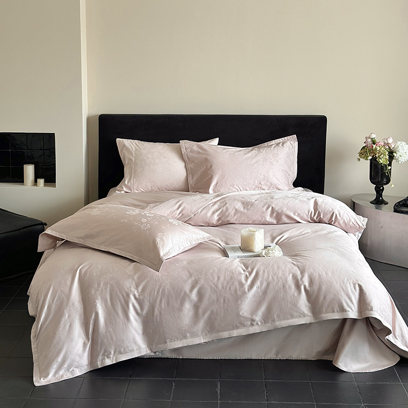 ¡Flor Shadow Shake! 100S algodón largo cuatro piezas de algodón bordado cubierta de edredón de algodón cuadrangular cubierta de almohada cuatro estaciones desnuda para dormir