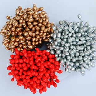 5mm Gypsum Beads Stamens Double-Headed Small Red Fruit Christmas Crafts Handmade DIY Materials Wire Rod Artificial Flower Accessories