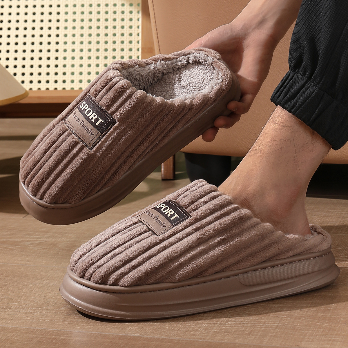 Zapatillas de algodón de talla extra grande para otoño e invierno, zapatillas de algodón cálidas de suela gruesa para hombre, zapatillas de algodón antideslizantes de talla extra grande 50