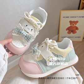 配色厚底大头帆布小白鞋女2026新款ins学生百搭圆头面包板鞋成年
