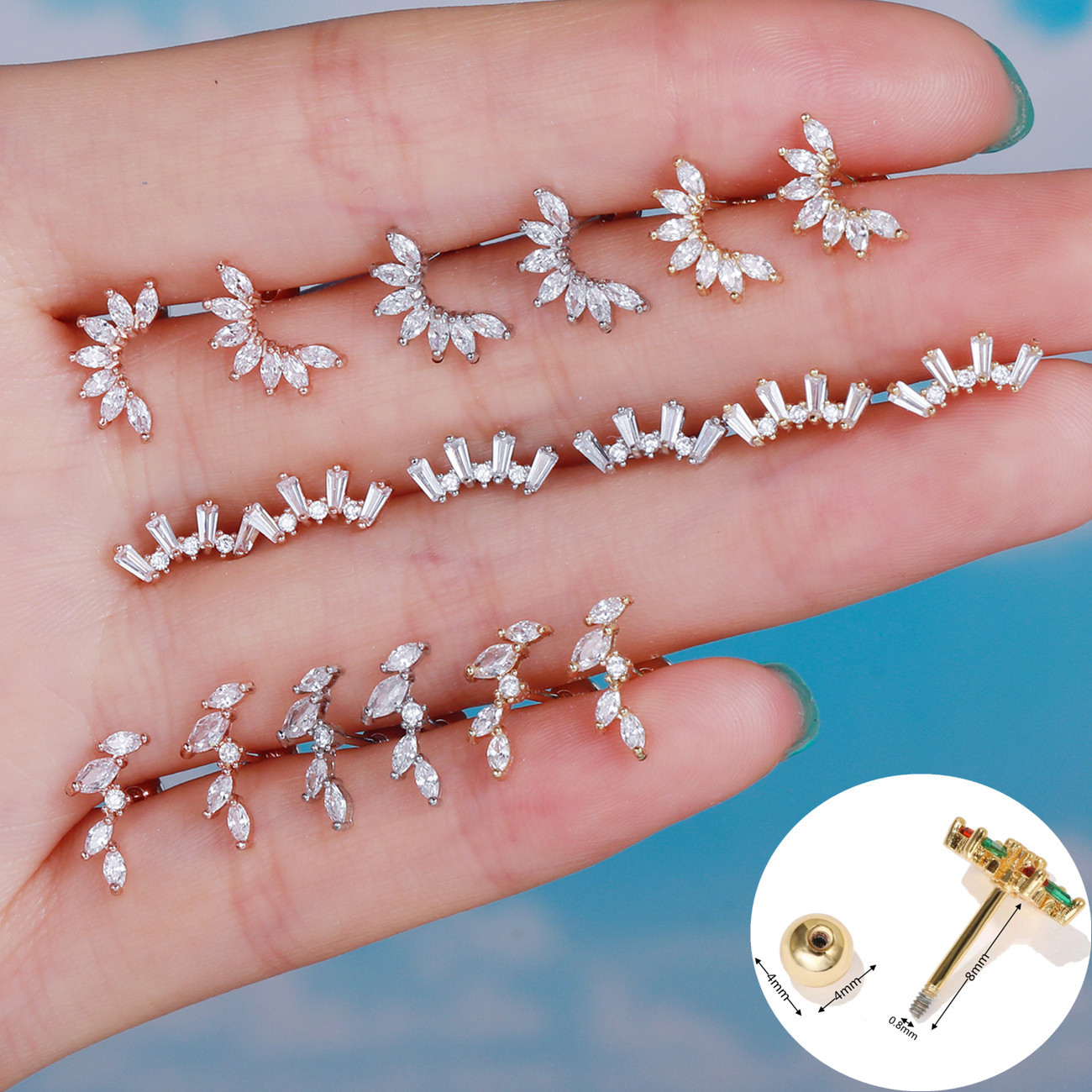 Fashion jewelry rod screw ball fashion copper ear stud