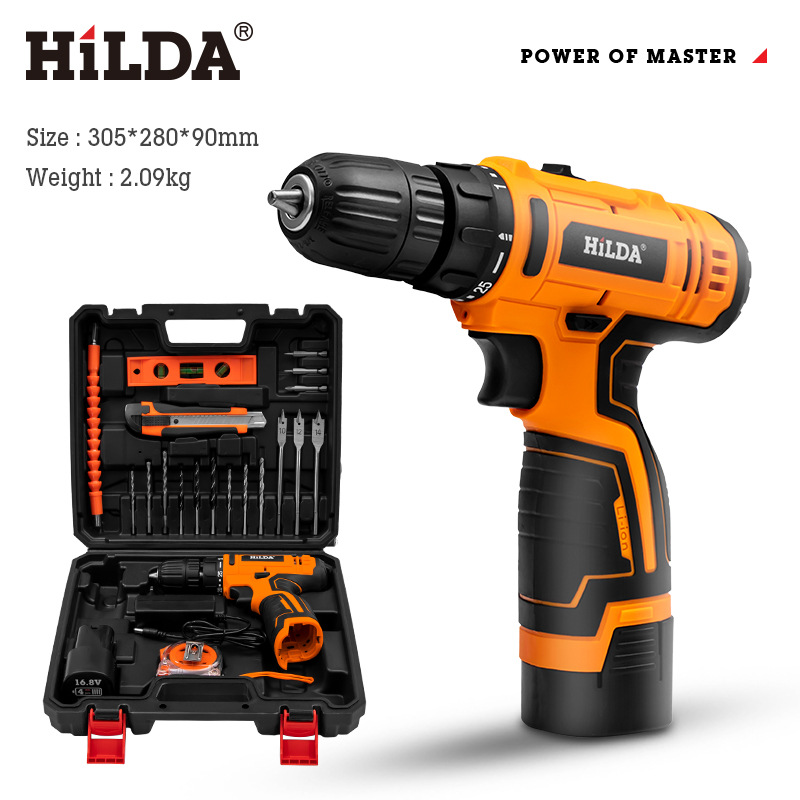 Hilda taladro eléctrico de litio de doble velocidad recargable taladro pistola taladro multifuncional hogar destornillador eléctrico ventas directas de la fábrica