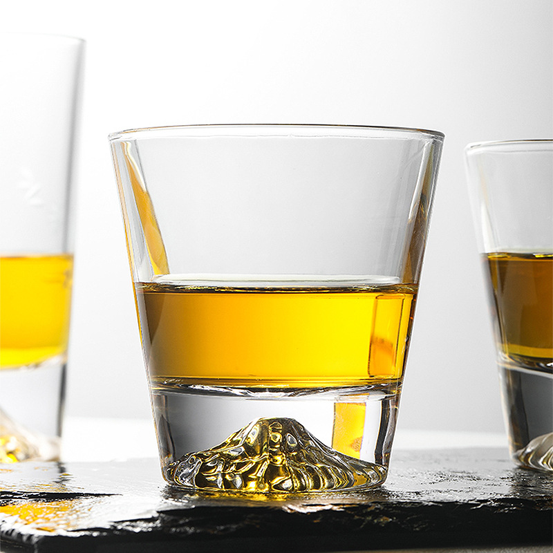 日式富士山杯玻璃杯茶杯创意加厚家用雪山杯威士忌酒杯ins水杯子