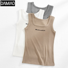 秋新款加厚棉質磨毛保暖背心女士可外穿字母打底寬肩冬季保暖內衣