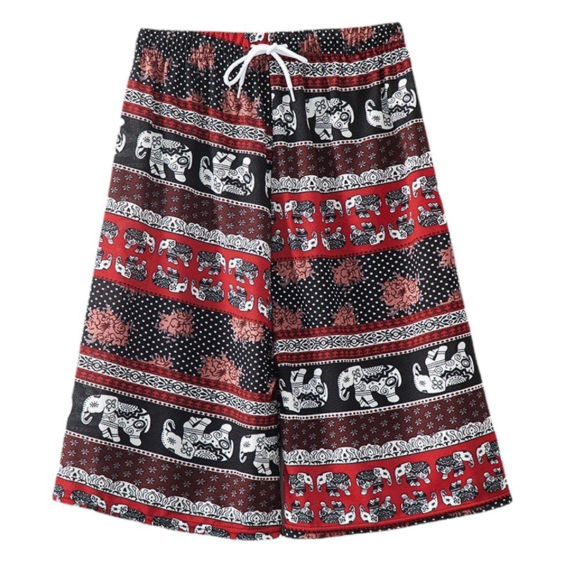 Thai Elephant Pants Women's Ethnic Style Loose Wide-Leg Beach Pants Home Casual High-Waist Slim Trendyy Five-Point Shorts