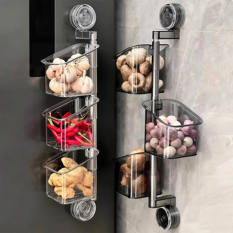 Kitchen Storage Box for Onions, Ginger, and Garlic, Multi-Layer Suction Cup Shelf, Wall-Mounted Ginger and Garlic Storage Organizer, No-Drill Basket Kitchen Storage Box for Onions, Ginger, and Garlic, Multi-Layer Suction Cup Shelf, Wall-Mounted Ginger and Garlic Storage Organizer, No-Drill Basket