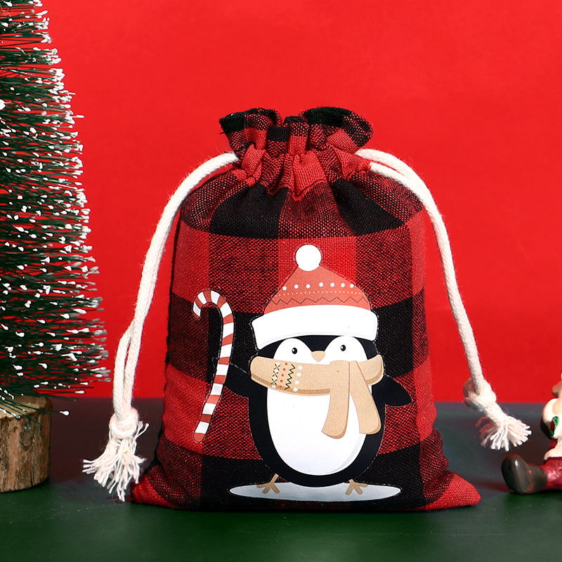 Bolsa de algodón a cuadros de Navidad con cordón Bolsa de embalaje de regalo de caramelo de Navidad Calendario de Adviento bolsa pequeña al por mayor