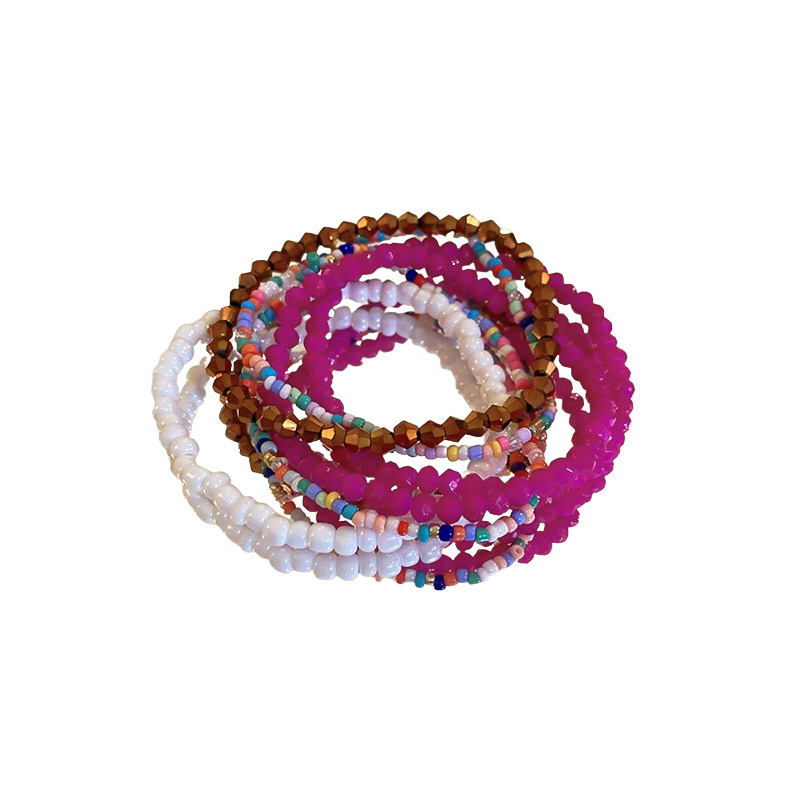 Pulsera de cuentas de arroz apilada de estilo bohemio, juego de siete piezas, pulsera de dopamina de alta calidad, joyería fresca de nicho al por mayor