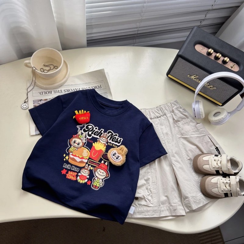 【親子ウェア】純綿トップス 男の子 女の子用 バニーフライドポテト 半袖Tシャツ 2025新作 漫画人形 半袖|undefined