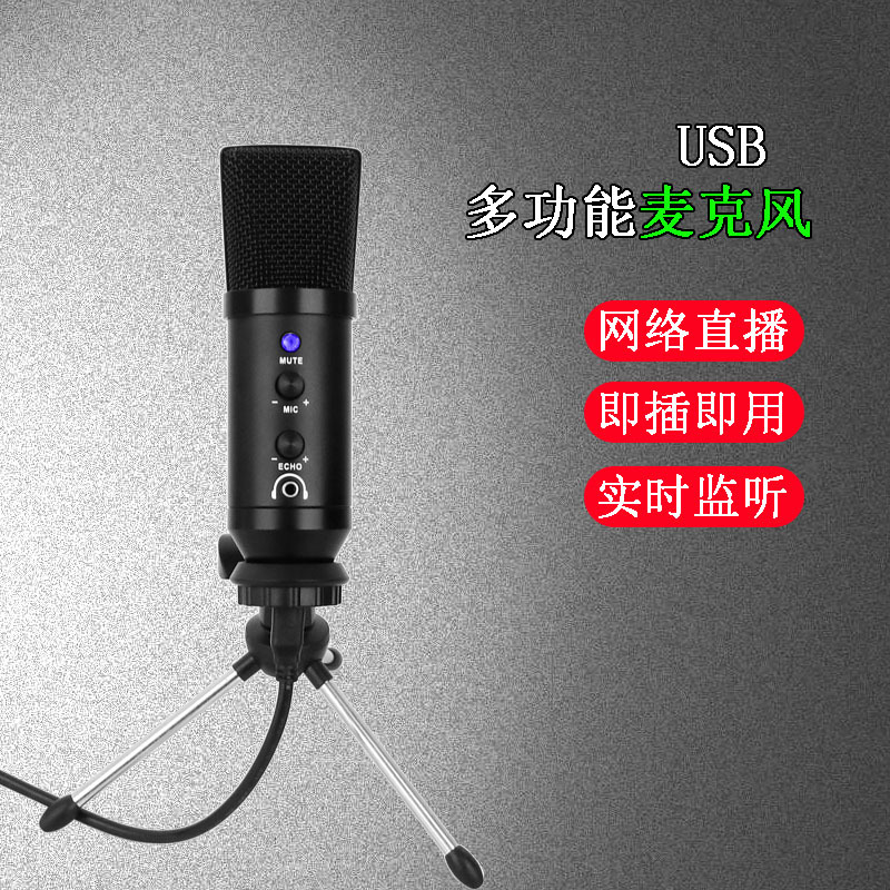 跨境直播麦克风手机电脑录音主播游戏语音配音网课usb电容麦|ru