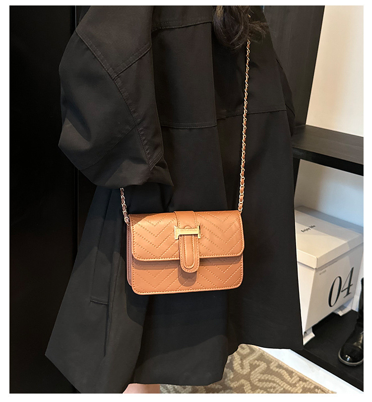 High-end texture checkered tattoo line small bag for women, 2024 new style, simple and trendy, versatile chain single-shoulder crossbody bag details Picture