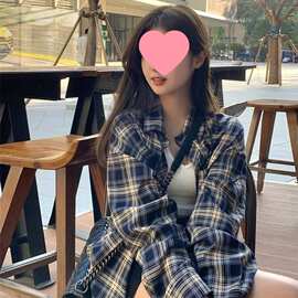 格子衬衫女春夏美式松弛感慵懒开衫外搭设计感宽松防晒上衣外套仙