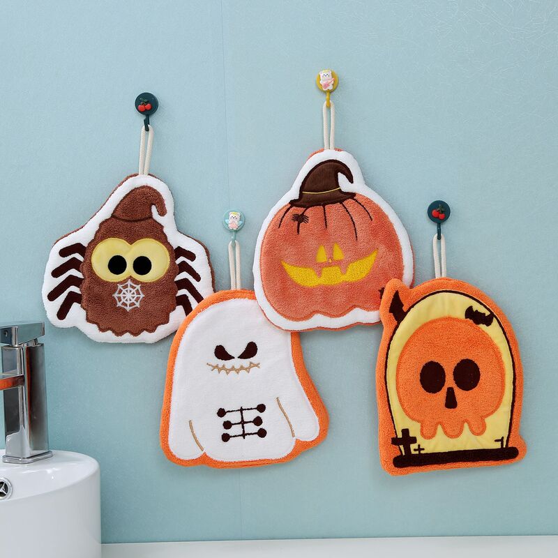 Halloween Series of Hanging Absorbent Hand Towels, Wholesale Cute and Soft Coral Fleece Bathroom Hand Towels for Children Halloween Series of Hanging Absorbent Hand Towels, Wholesale Cute and Soft Coral Fleece Bathroom Hand Towels for Children