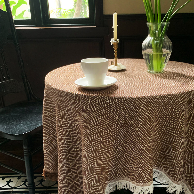 Dropshipping French American Tablecloth Tablecloth Brown Retro Cotton and Linen Coffee Table Mat Round Table Table Mat High-End Fabric