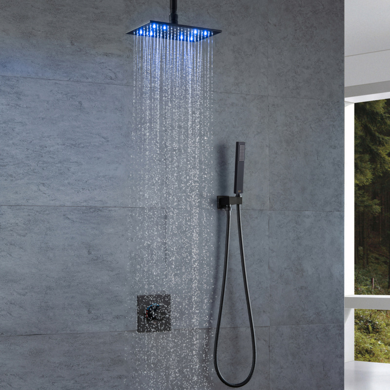Black embedded wall concealed rain shower suit concealed LED rain shower system Black embedded wall concealed rain shower suit concealed LED rain shower system