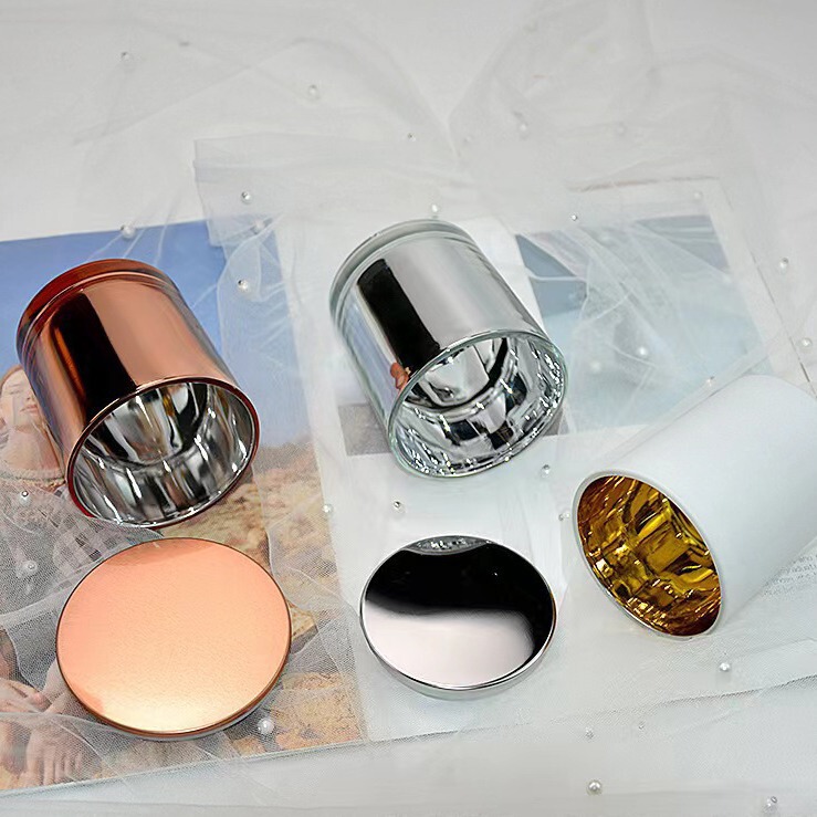 キャンドルカップアロマセラピー色電気メッキガラスカップ DIY 色グラデーション燭台蓋付きハイエンド家の装飾卸売|undefined