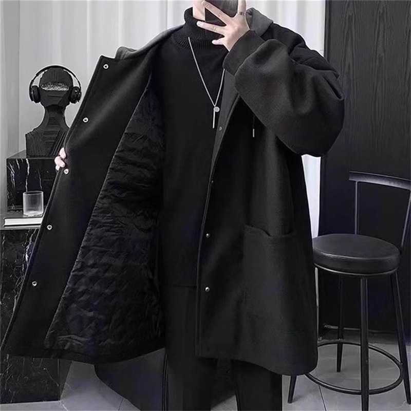 Woolen black single piece coat