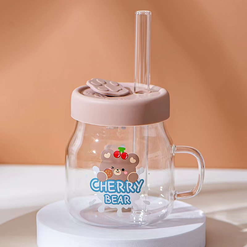 Oso de dibujos animados creativo gran escala de paja vidrio con regalo de mano simple taza de agua lindo de alto aspecto Internet Celebrity Cup