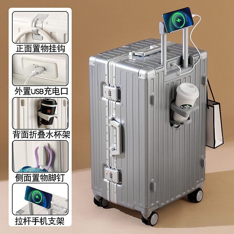 Luggage capacity 28inch Women's sturdy and durable thickened aluminum frame 3:7 split student storage box trolley case men's travel bag