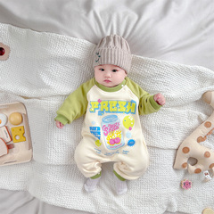 秋冬加絨潮款0-2歲嬰幼兒連身衣 多巴胺男女寶潮流保暖哈衣爬服