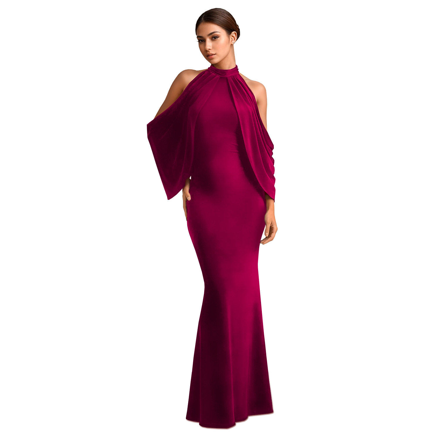 C7276 Aliexpress transfronterizo Amazon Europa y América moda femenina delgada elegante vestido de brazo con mangas de hombro nuevas