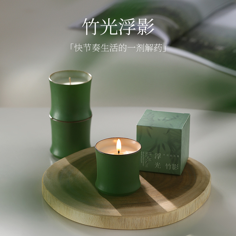 高颜值陶瓷竹节香薰蜡烛高级感家居装饰摆件圣诞生日蜡烛伴手礼|undefined