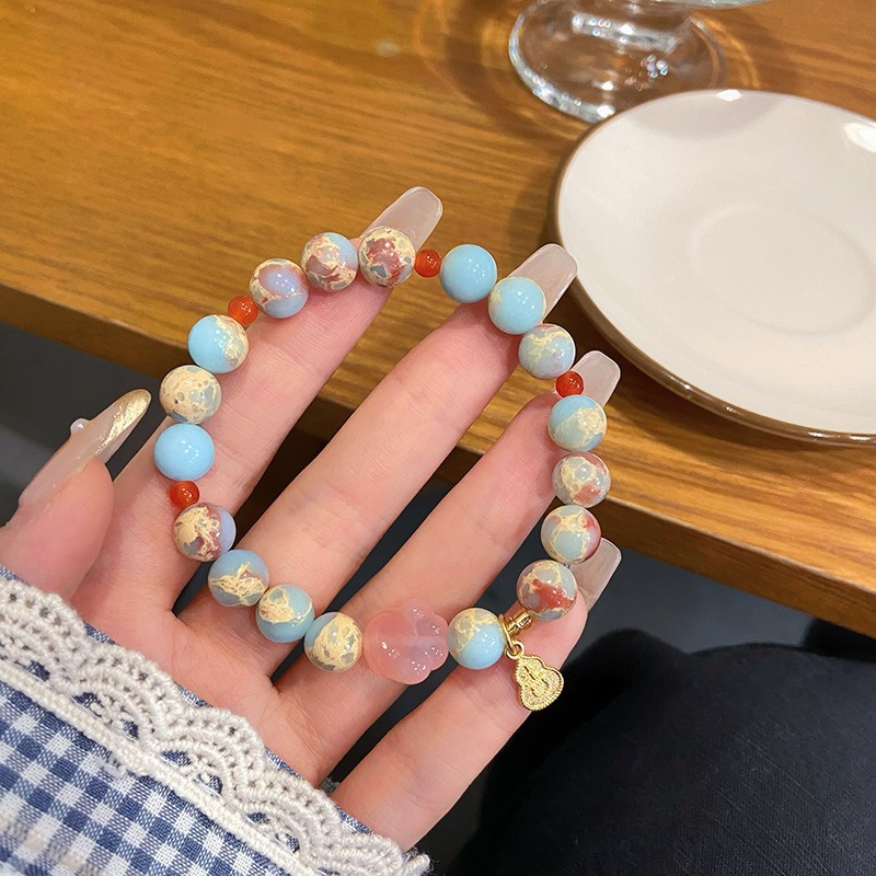 Natural salt source agate bracelet for women, fresh and sweet, auspicious card hand, niche design, high-end feel, Shoushan stone bracelet wholesale 441 undefined