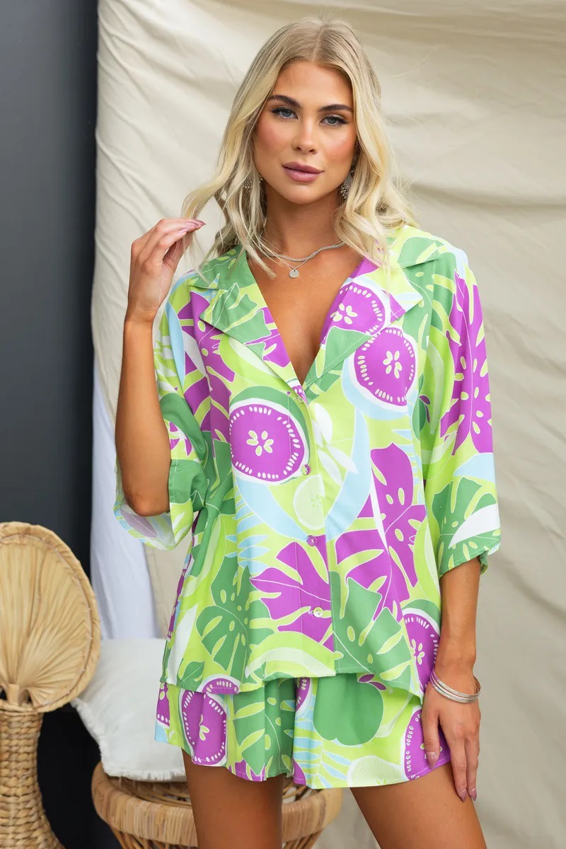 301g Weight Short Sleeve Sleeve Length Polyester Fabric Type Pant Co-ord Set Sets Type 2 Pieces Set Quantity Holiday, Daily Occasion Turndown Neckline Regular Fit Fit Type Abstract Pattern Summer Season Women's Gender Button Design Simple Style Style Holiday Daily Women's Simple Style Abstract Polyester Button Pant Co-ord Set Shorts Sets 11