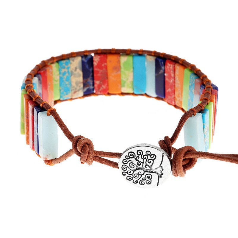 Longrui Amazon joyería transfronteriza imitación piedra natural pulsera de cuerda de cuero tejida a mano joyería de mano creativa bohemia