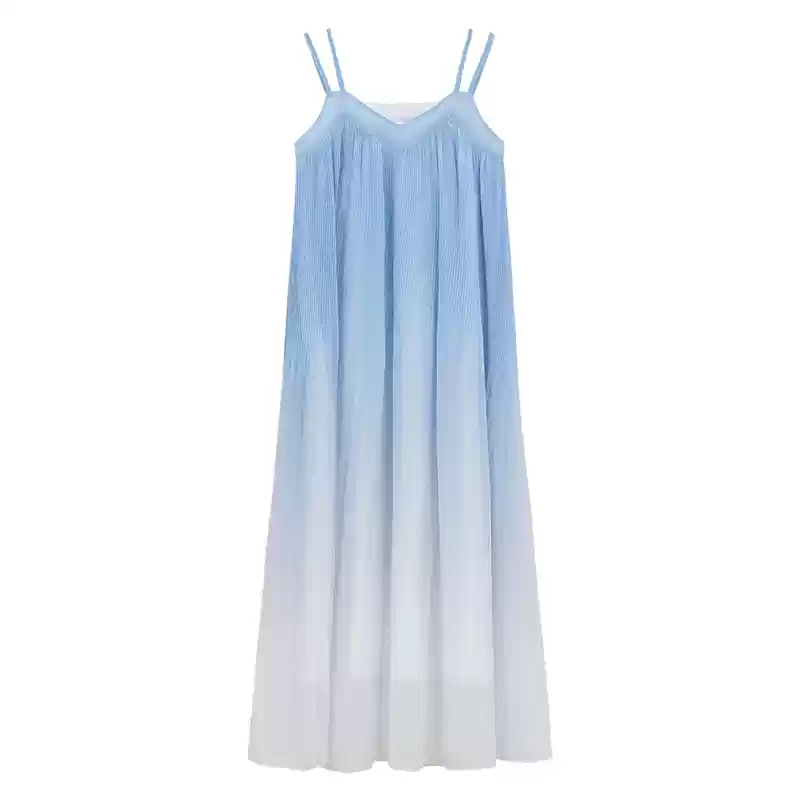 그라데이션 블루 서스펜더 스커트