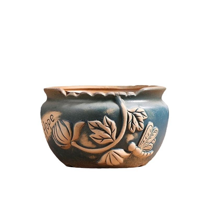 Qunseng maceta de flores de cerámica doméstica maceta de cerámica gruesa de gran calibre maceta de cerámica verde bandeja de flores al por mayor de precios especiales