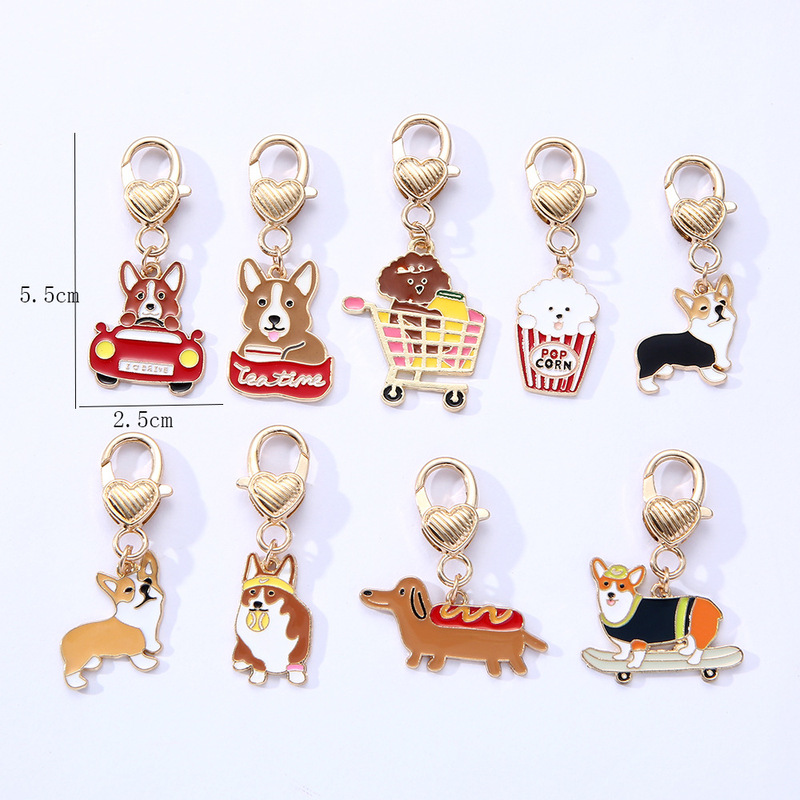 New Pet Dog Alloy Dripping Oil Pendant Jewelry Accessories Lobster Clasp Accessories Cat and Dog Key Chain Pendant