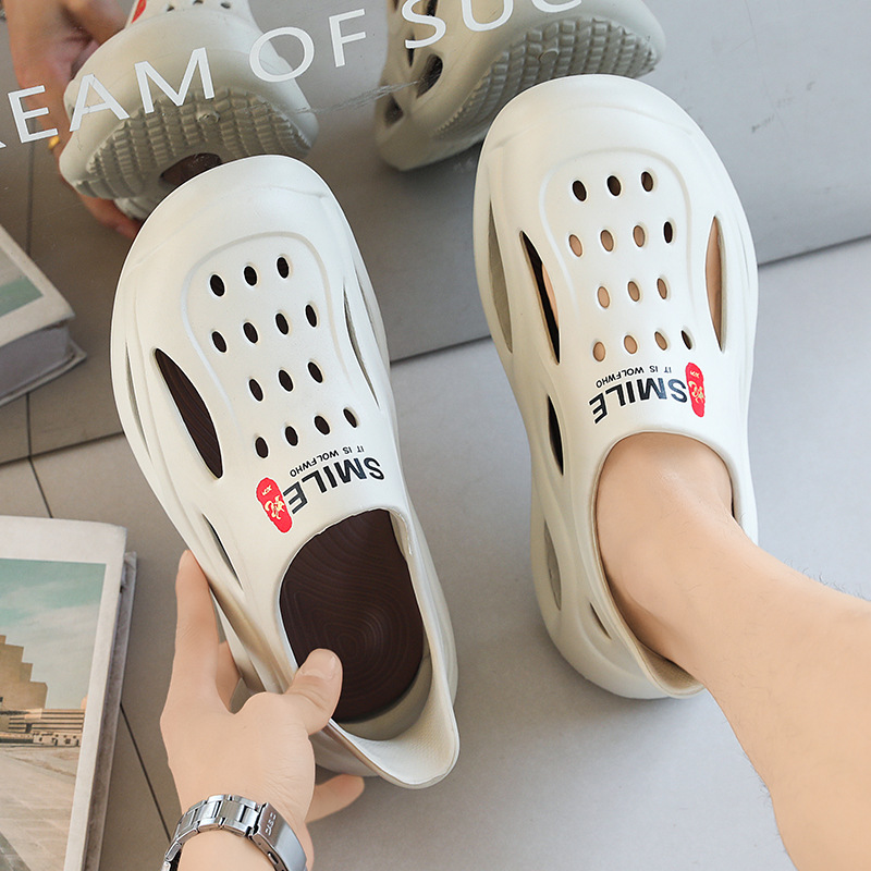 Pareja casual zapatos de playa nuevos hombres y mujeres de suela gruesa zapatillas Baotou sandalias de suela blanda zapatillas de verano zapatos con agujeros para el cabello