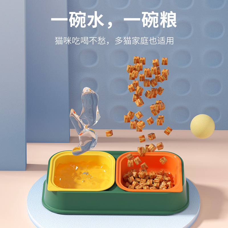 Nuevo alimentador de agua de alimentación de perro antidetonante de gran capacidad de plástico para mascotas doble tazón cuello protección gato conjunto de comida Cat Bowl
