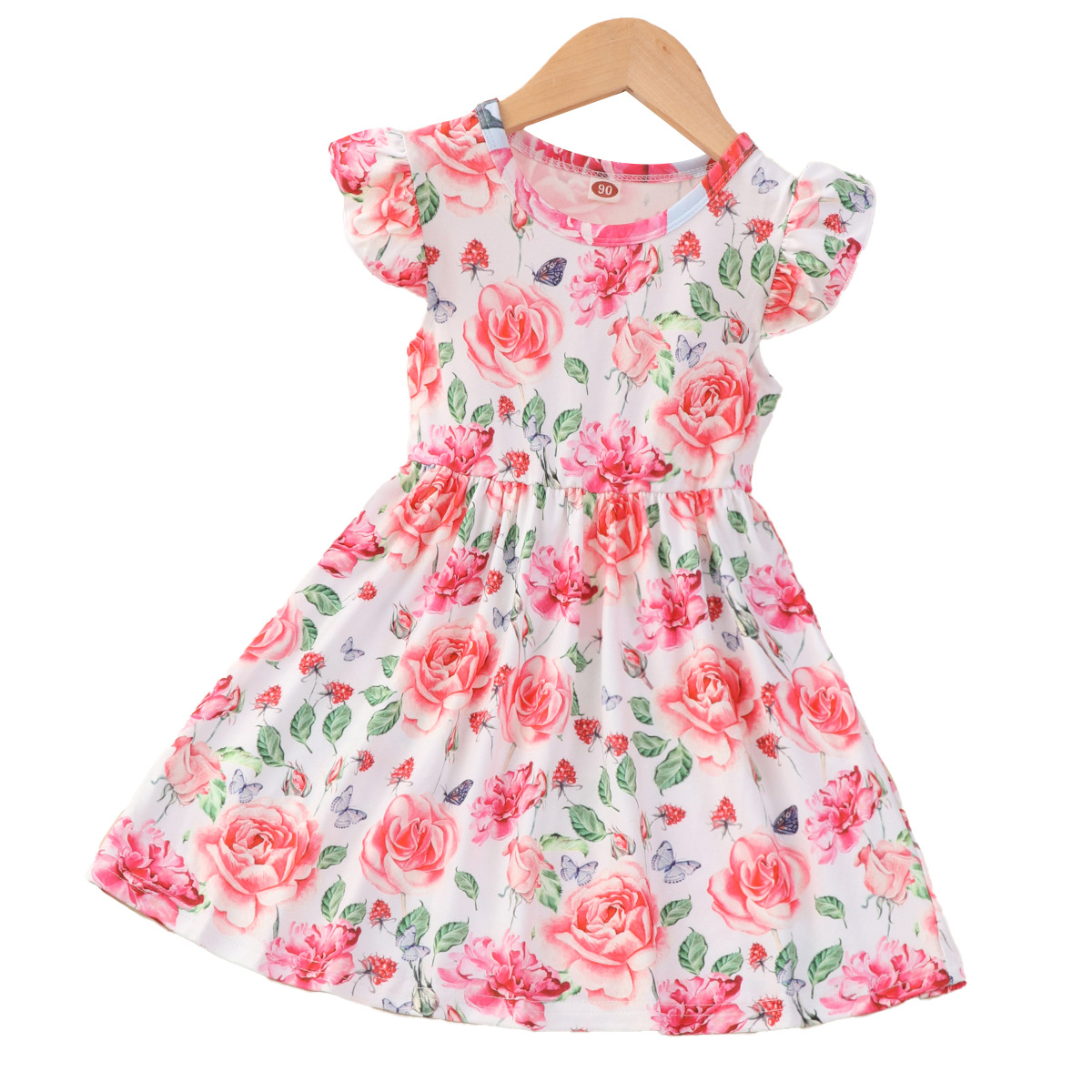 Patrón de la sirena los niños volando mangas transpirable fresco vestido cintura