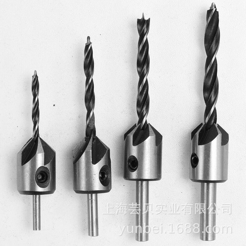 Cross-border three-point woodworking countersunk drill titanium-plated natural chamfer positioning punching hole expansion round handle twist drill bit