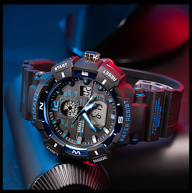 2023 Nieuwe Hot SMAEL Cool Schokbestendig Multifunctioneel Waterdicht Sport Dual Display Elektronisch Quartz Horloge_voghion.com
