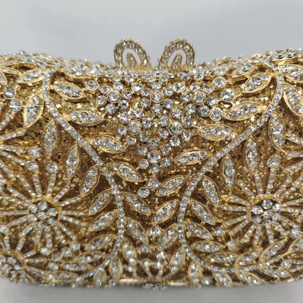 Túi clutch nữ cầm tay đính kim cương sang trọng dự tiệc — Màu trắng, Vàng hồng, Nền vàng kim cương trắng, Cá tính đặt làm chi tiết 9