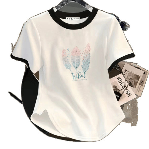 Summer New Arc-shaped Slimming Short-sleeved T-shirt Women's Top Fat mm Large Size Fashionable Half-sleeve T-shirt 