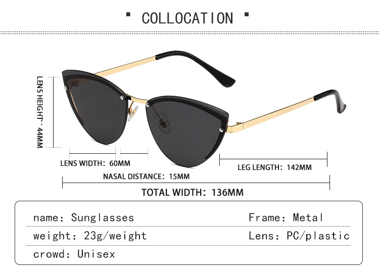 37g Weight Frameless Glasses Structure Sunglasses Classification PC, UV400 Protection Lens Material Cat Eye Glasses Style Travel, Street Occasion Solid Color Pattern Women's Gender Streetwear Style Streetwear Solid Color PC UV400 Protection Cat Eye Frameless Women's Sunglasses 4