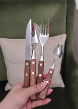 厂家直销北欧ins风304不锈钢黄花梨木柄刀叉勺茶勺西餐餐具套装