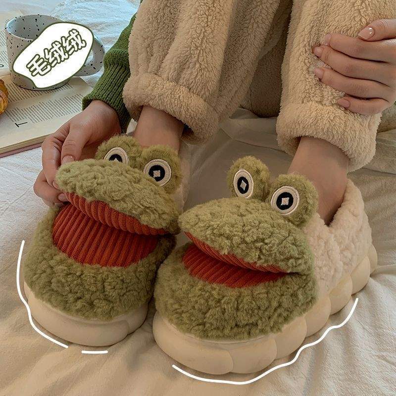 Frog Winter Cotton Slippers Women's Bag Heel Cute Indoor Home Household Men's Anti-Slip Stuffed Slippers 2025 New Style