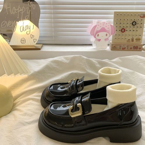 Luminous Small Leather Shoes for Women -  Spring New Model, Low Mouth Round Head Single Shoes for Petite Feet, High-Lifting Thick Sole Loafers