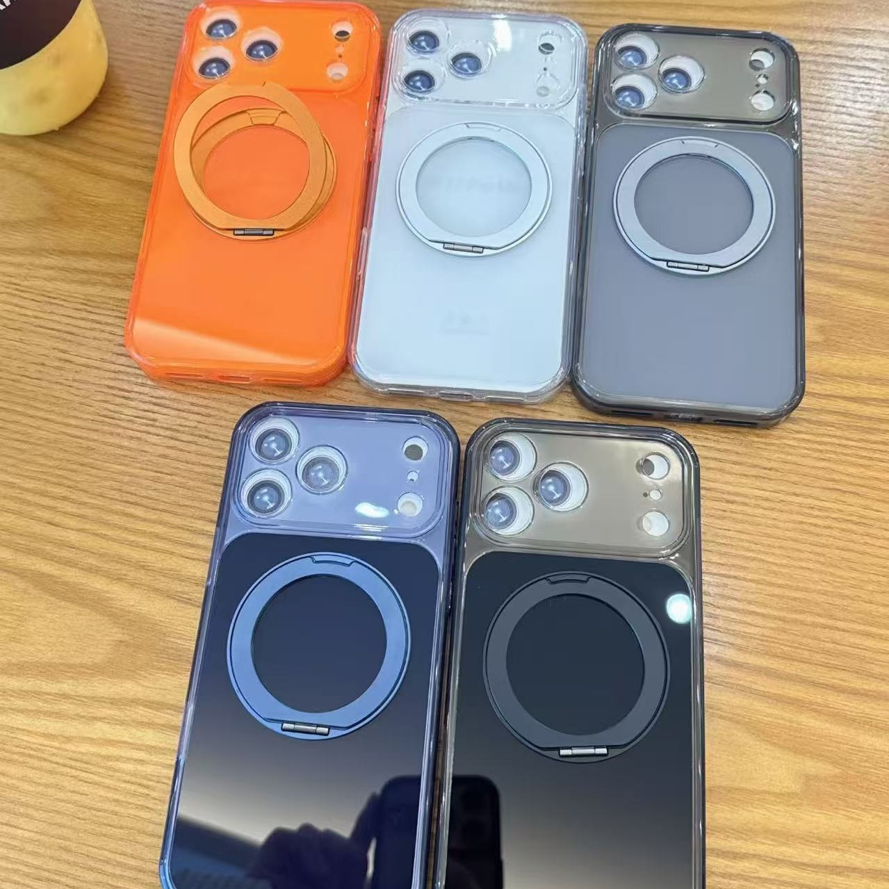 适用iphone17新品透彩色2.0MM精孔亚克力360旋转金属支架手机壳