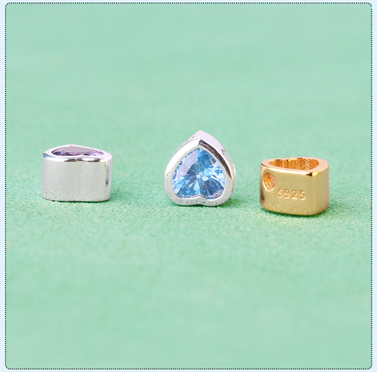 Valentine'S Day Festival Heart Shape Pattern 1 Piece 6.4*6.5mm 925 Sterling Silver Zircon Heart Shape Beads