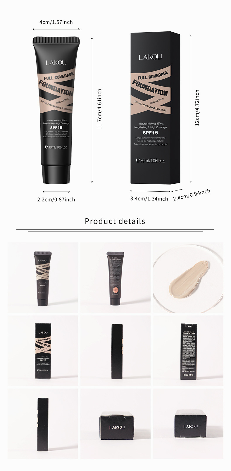Laicome Cross-border Makeup Full Coverage Foundation 30g(Color Box) Covers blemishes, enhances makeup, and brightens the skin in 9 colors undefined