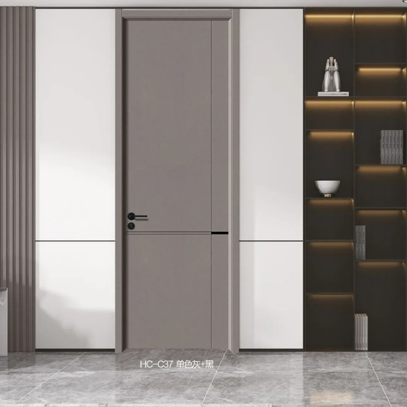 Puerta interior ecológica sin pintura Puerta silenciosa compuesta Puerta de madera maciza de cristal de carbono Nueva puerta de habitación de estilo simple chino Puerta de dormitorio