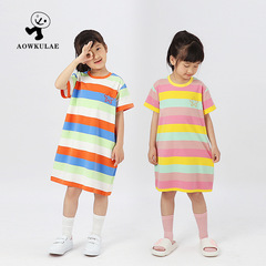 Summer Korean style children's clothing new girls dress children's embroidered knitted short-sleeved t-skirt girl princess dress wholesale