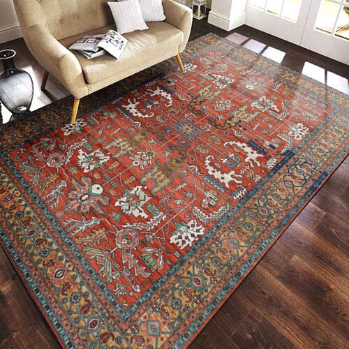 Cross-border ethnic storm Fringe Sisal 3D printed crystal velvet rug American retro living room bedroom bedside rug